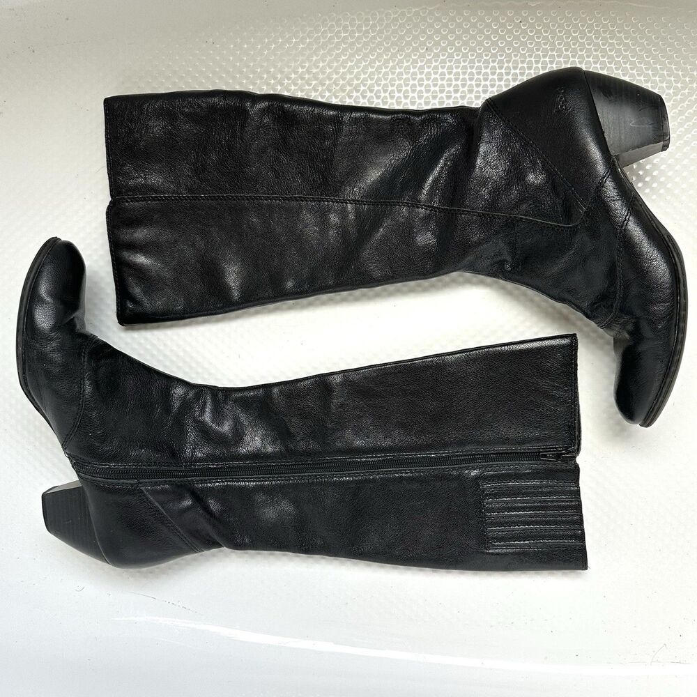 boc Black Leather Knee-High Zip Riding Boots - Picture 3 of 11